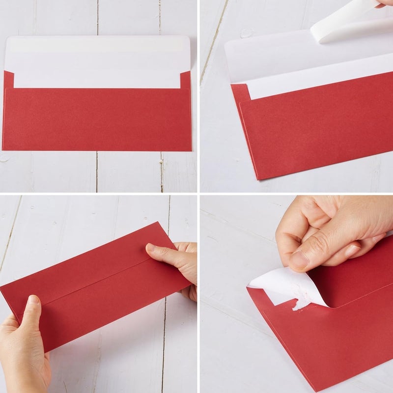 Wishop 50 Pack Shiny #10 Business Envelopes Self Seal Standard Envelopes with Gold Stickers for Office Checks, Business Cards, Letter Mailing Invoices, 4.13 x 9.49 Inches (Christmas Red Green) - Image 4